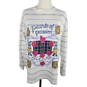 Vtg Gitano Pearls Of Passion Graphic Long Sleeve T-Shirt Medium 90's White Blue